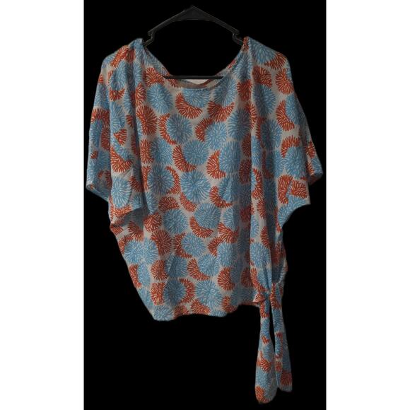 Michael Michael Kors Coral Blue Print Blouse Tie Side Detail Size Xlarge Beach - Picture 1 of 7
